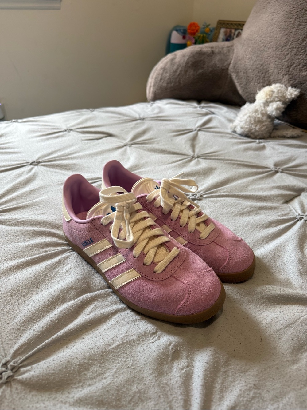 adidas Gazelle Women's Pink Suede Sneakers with Cream Stripes - Picture 3 of 5